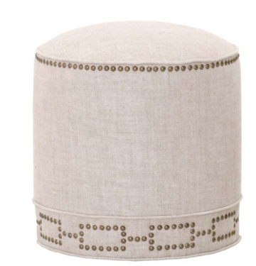 Blend Round Ottoman with Gold Nailhead Trim Farmhouse Chic Accent Seat  Short & Stylish