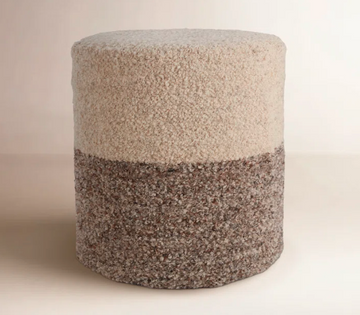 Wool Cylinder Pouf with Two-Tone Color Block Design