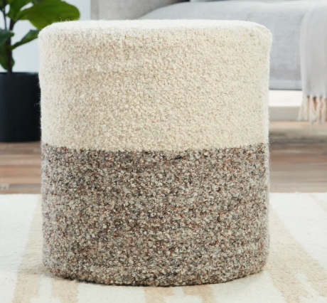 Wool Cylinder Pouf with Two-Tone Color Block Design