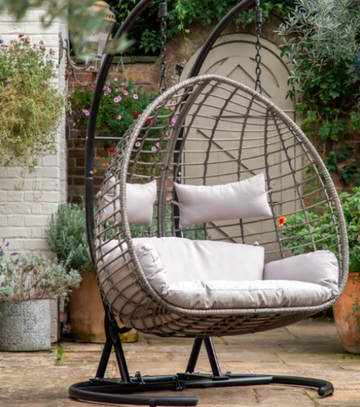 Large Double Egg Chair with Stand – Grey Cushion Swing Seat