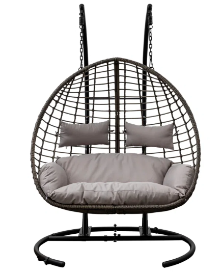 Large Double Egg Chair with Stand – Grey Cushion Swing Seat