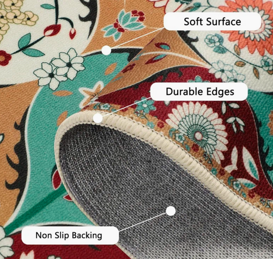 Soft Washable Kitchen Mats Non-Slip TPR Backing Vintage Trellis Pattern