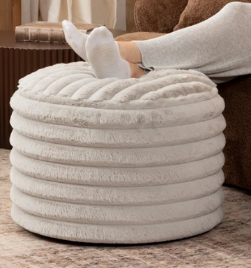 Mercer41 Paran Accent Pouf  Fluffy Faux Fur Ottoman For Modern Interior Design